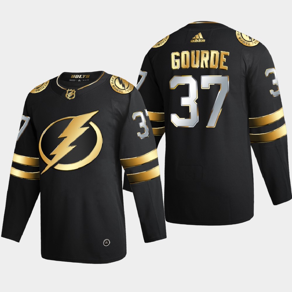 Tampa Bay Lightning 37 Yanni Gourde Men Adidas Black Golden Edition Limited Stitched NHL Jersey